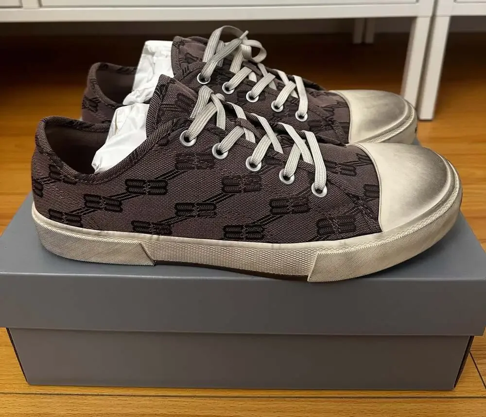 Balenciaga Paris BB Monogram Jacquard Low-Top Sneakers in Dark Mink/Brown